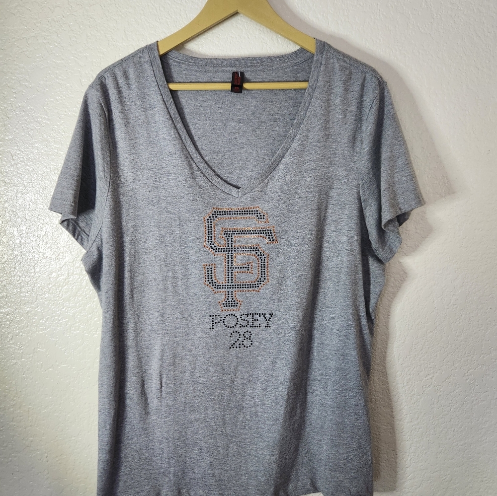 San Francisco Giants Buster Posey V-Neck Tee With Metallic Studs